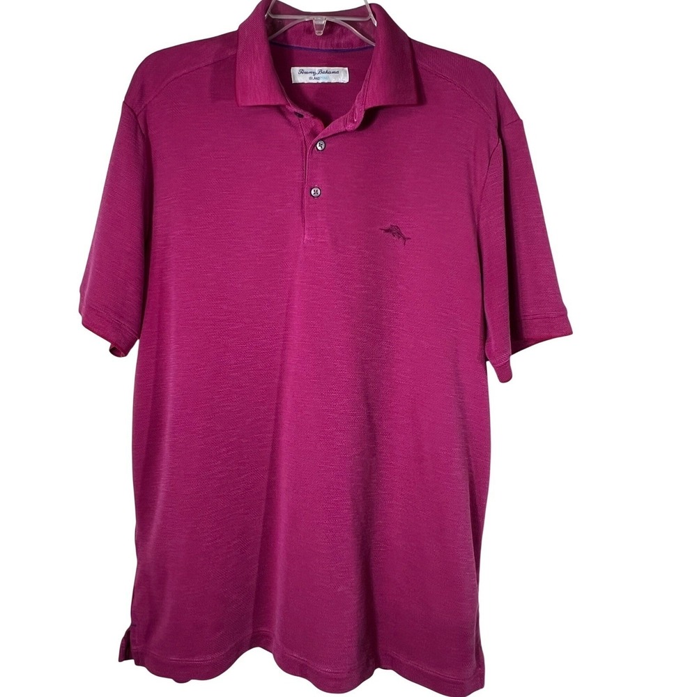 Tommy Bahama IslandZone Mens Medium Polo Shirt Magenta‎ Pink Coolmax ST225211